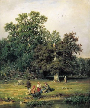  gathering Art - gathering mushrooms 1870 classical landscape Ivan Ivanovich trees